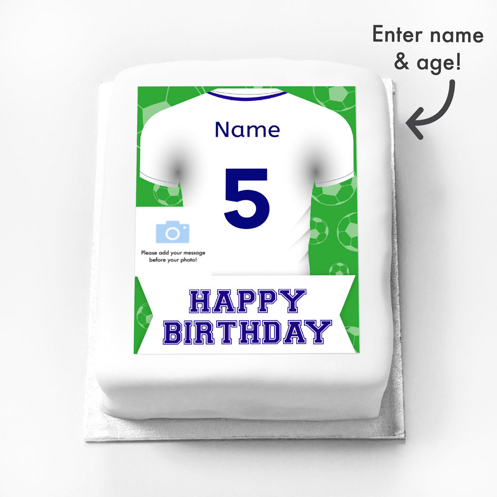 Click to view product details and reviews for Personalised Photo Cake Football Blue Shirt.
