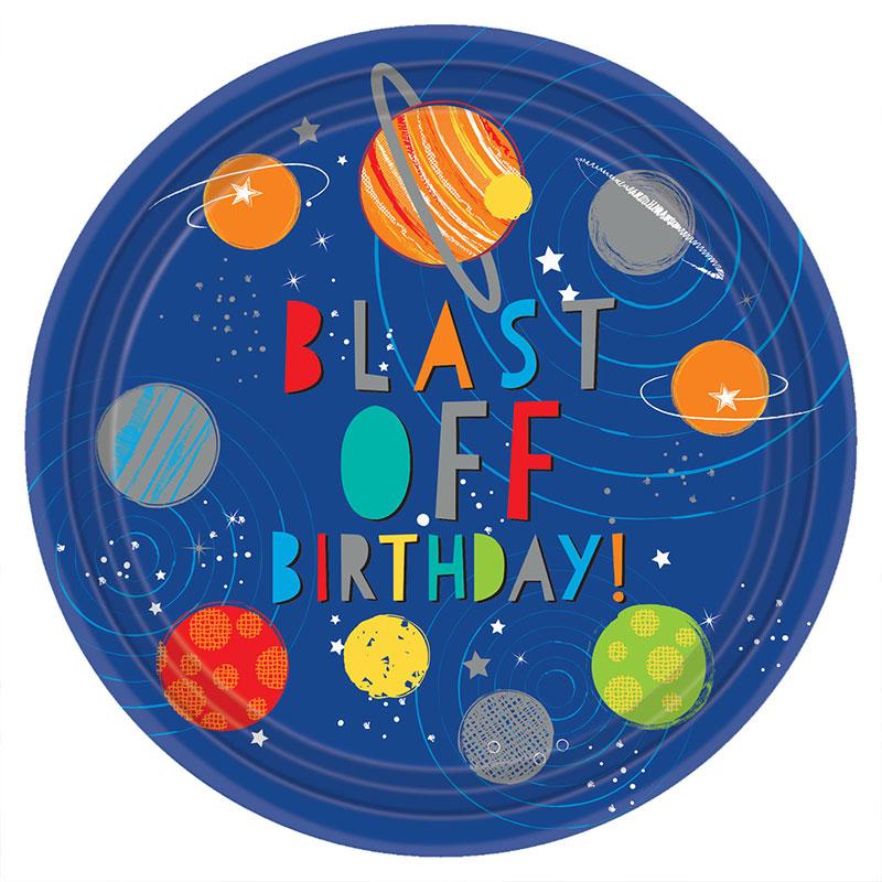 Click to view product details and reviews for Blast Off Round Paper Party Plates X8.