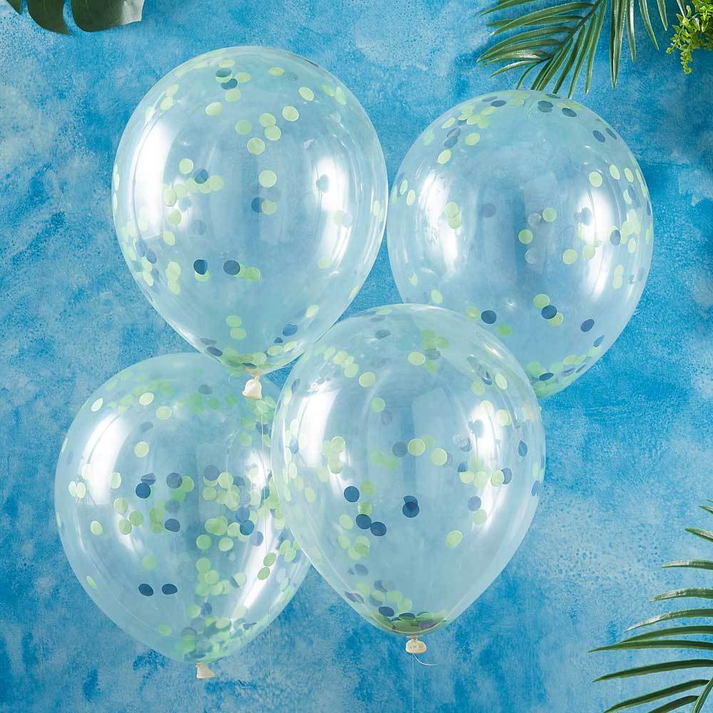 Green Blue Confetti Balloons X5