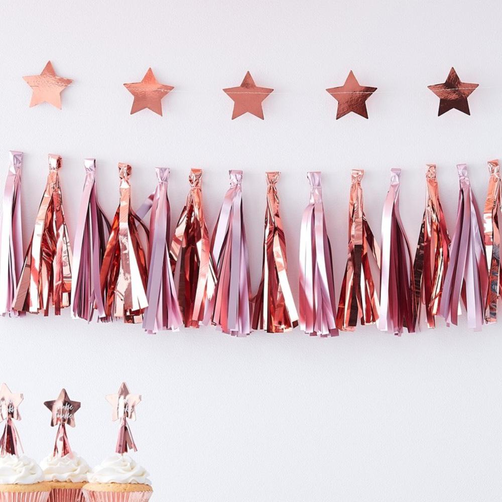Click to view product details and reviews for Pink Rose Gold Party Tassel Garland.