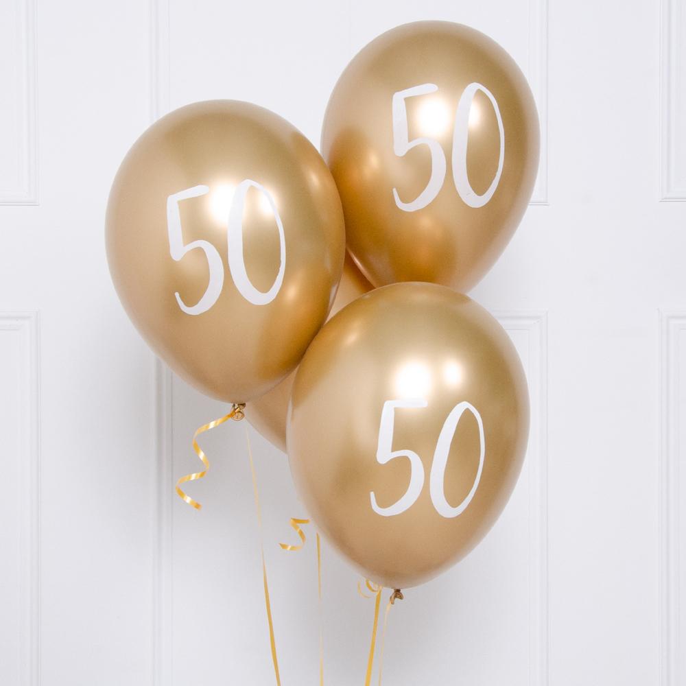 Milestone Birthday Gold 50th Birthday Balloons X5
