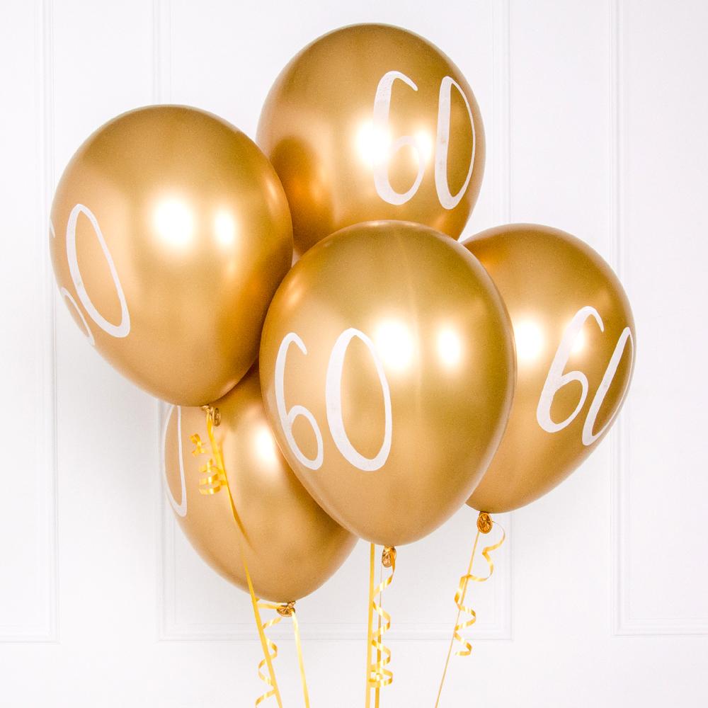 Milestone Birthday Gold 60th Birthday Balloons X5