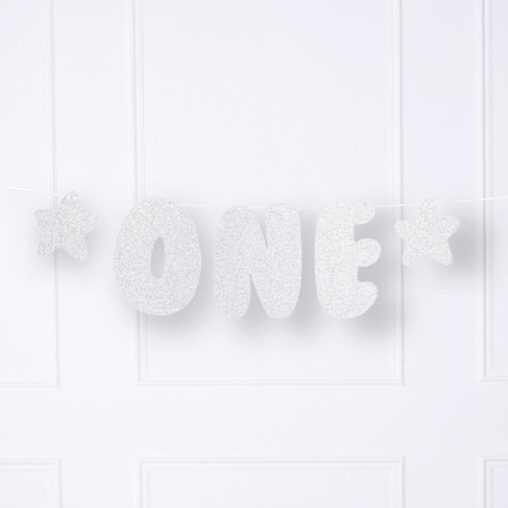 Click to view product details and reviews for 1st Birthday Glittery Silver One Party Banner.