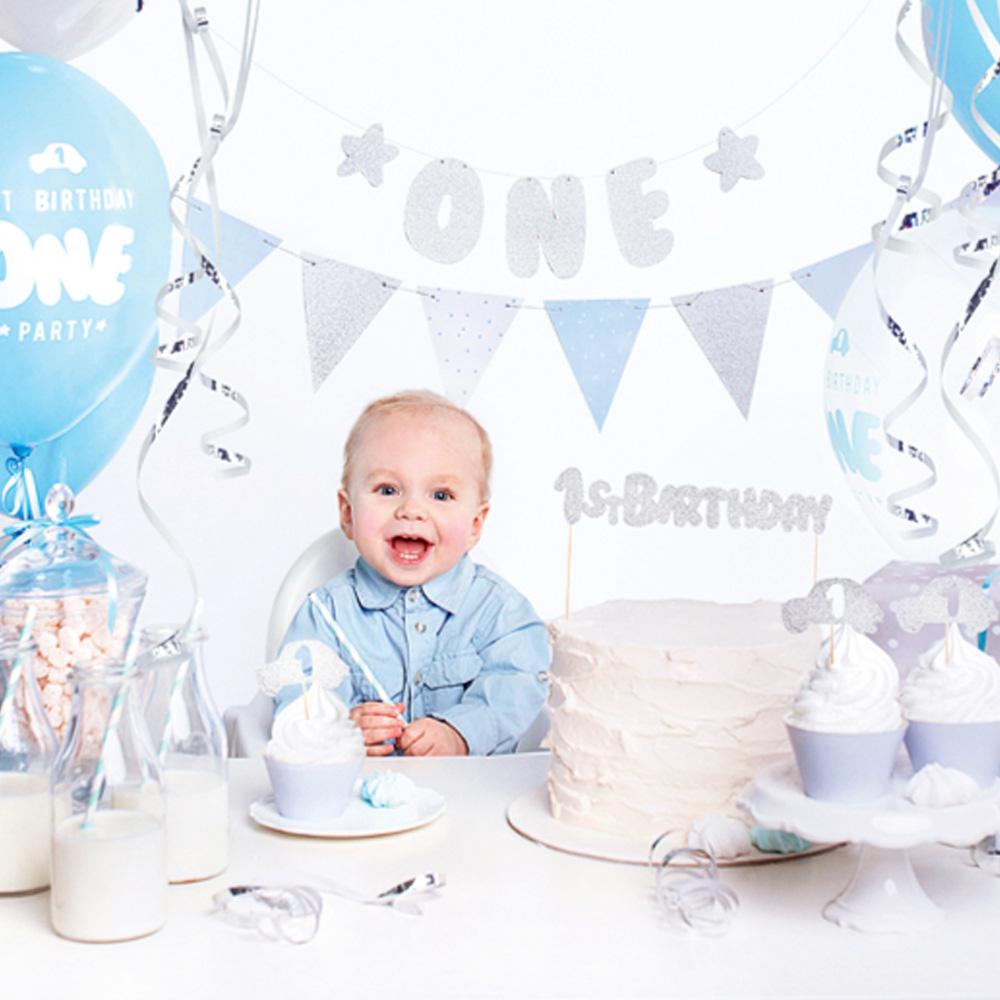 1st Birthday Blue And Silver Decoration Kit
