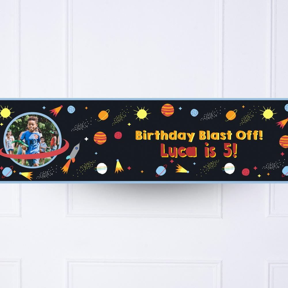 Click to view product details and reviews for Space Blast Personalised Party Banner.