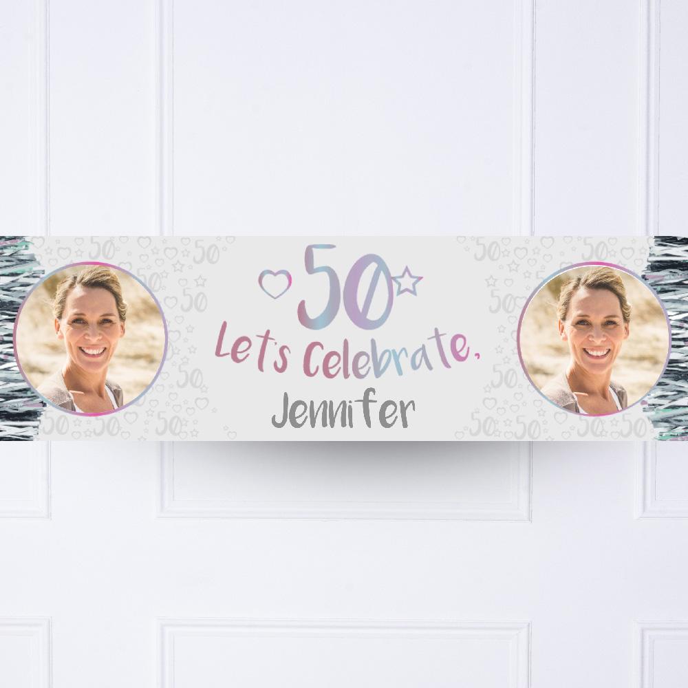 Click to view product details and reviews for Iridescent 50th Personalised Party Banner.
