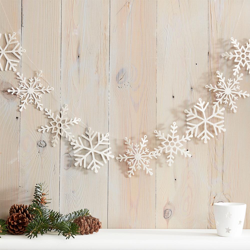 White Glitter Snowflake Garland 2m