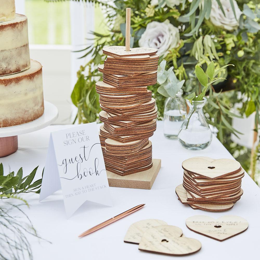 Botanical Wooden Stacking Heart Guest Book