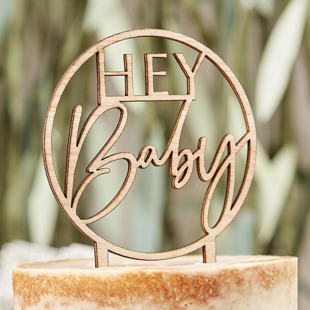 Botanical Wooden Hey Baby Cake Topper