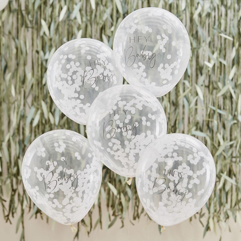 Botanical Hey Baby Confetti Balloons X5