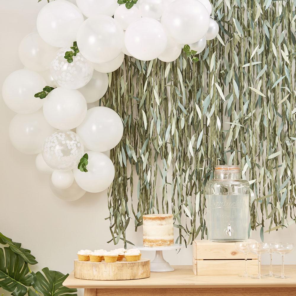 Click to view product details and reviews for Botanical Mini White Balloon Arch With Foliage.