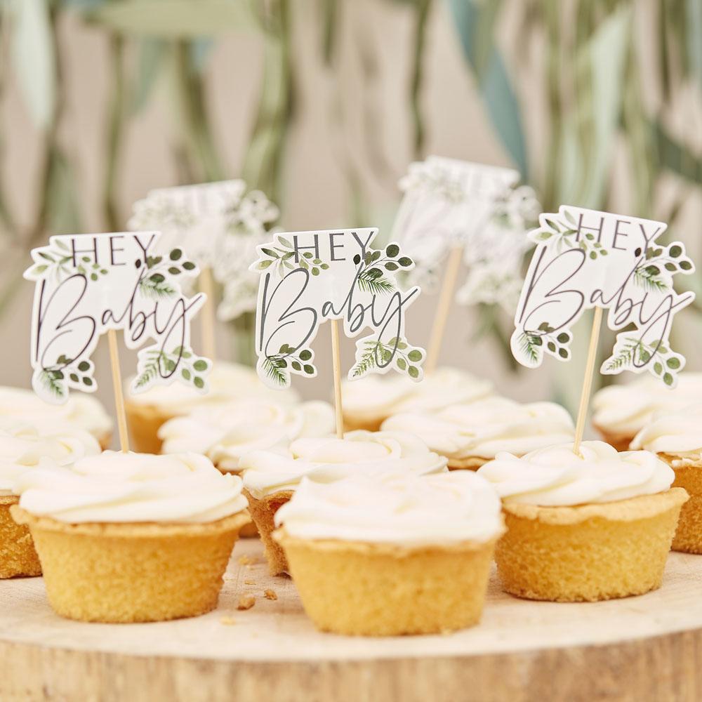 Botanical Hey Baby Cupcake Toppers X12