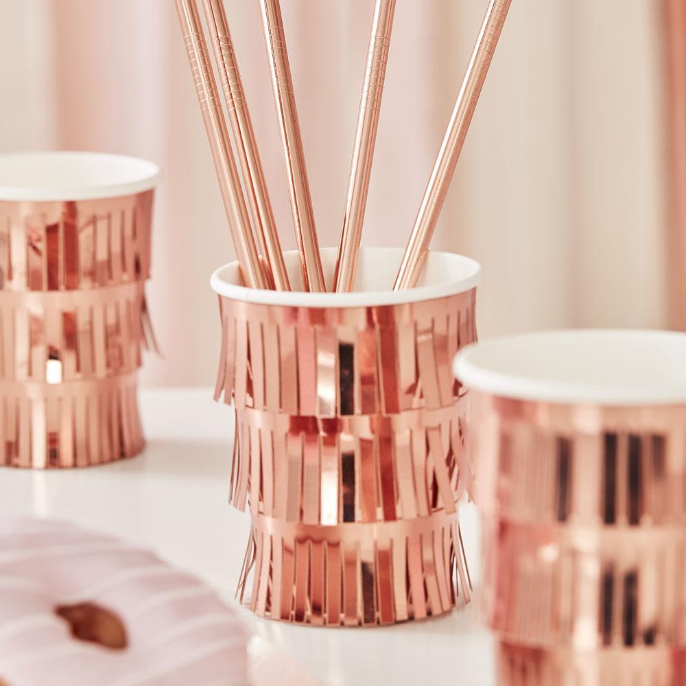 Click to view product details and reviews for Mix It Up Rose Gold Fringe Cups.