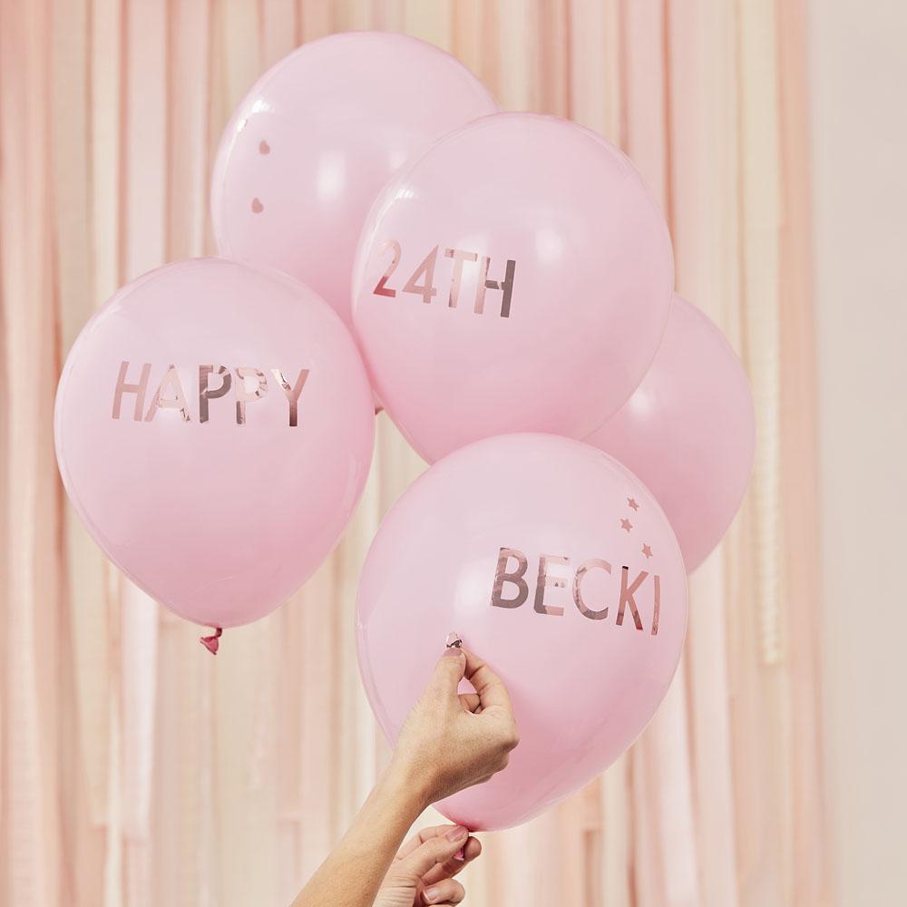 Mix It Up Customisable Pink Latex Balloons With Rose Gold Stickers X5