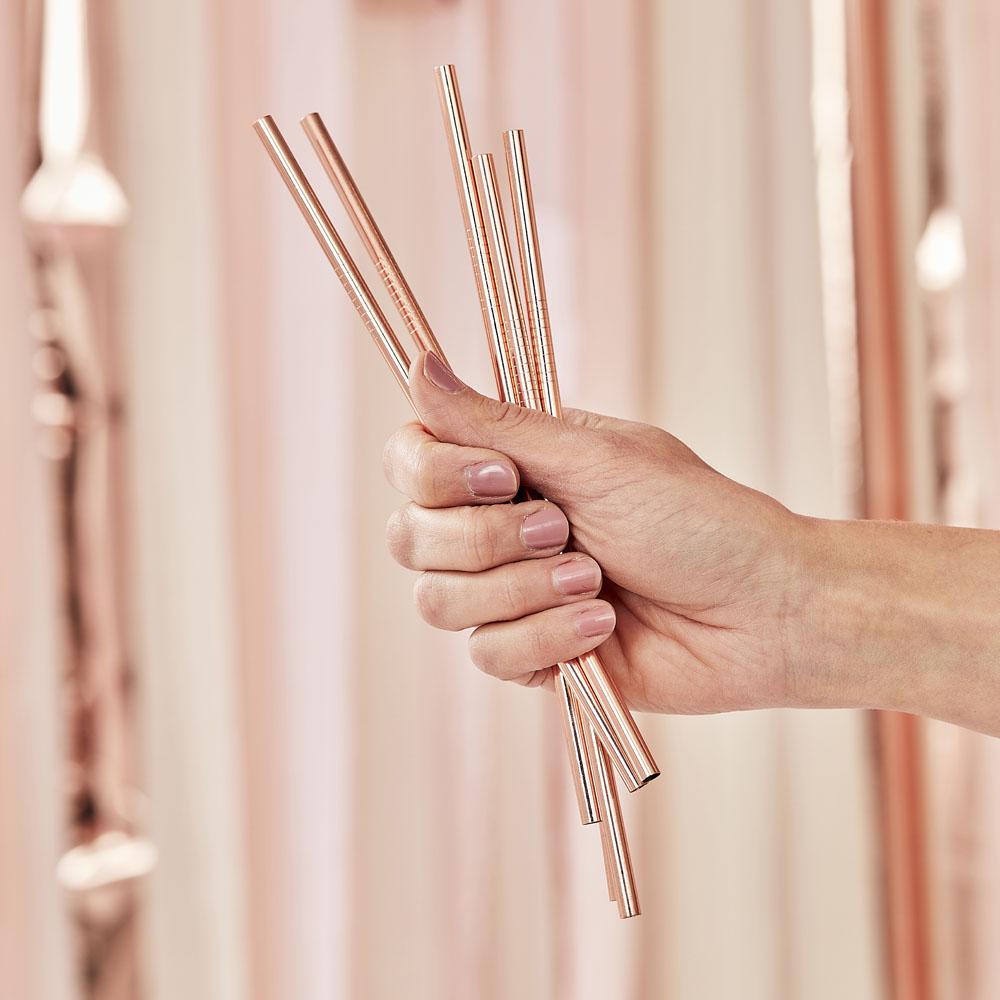 Mix It Up Rose Gold Stainless Steel Straws X5