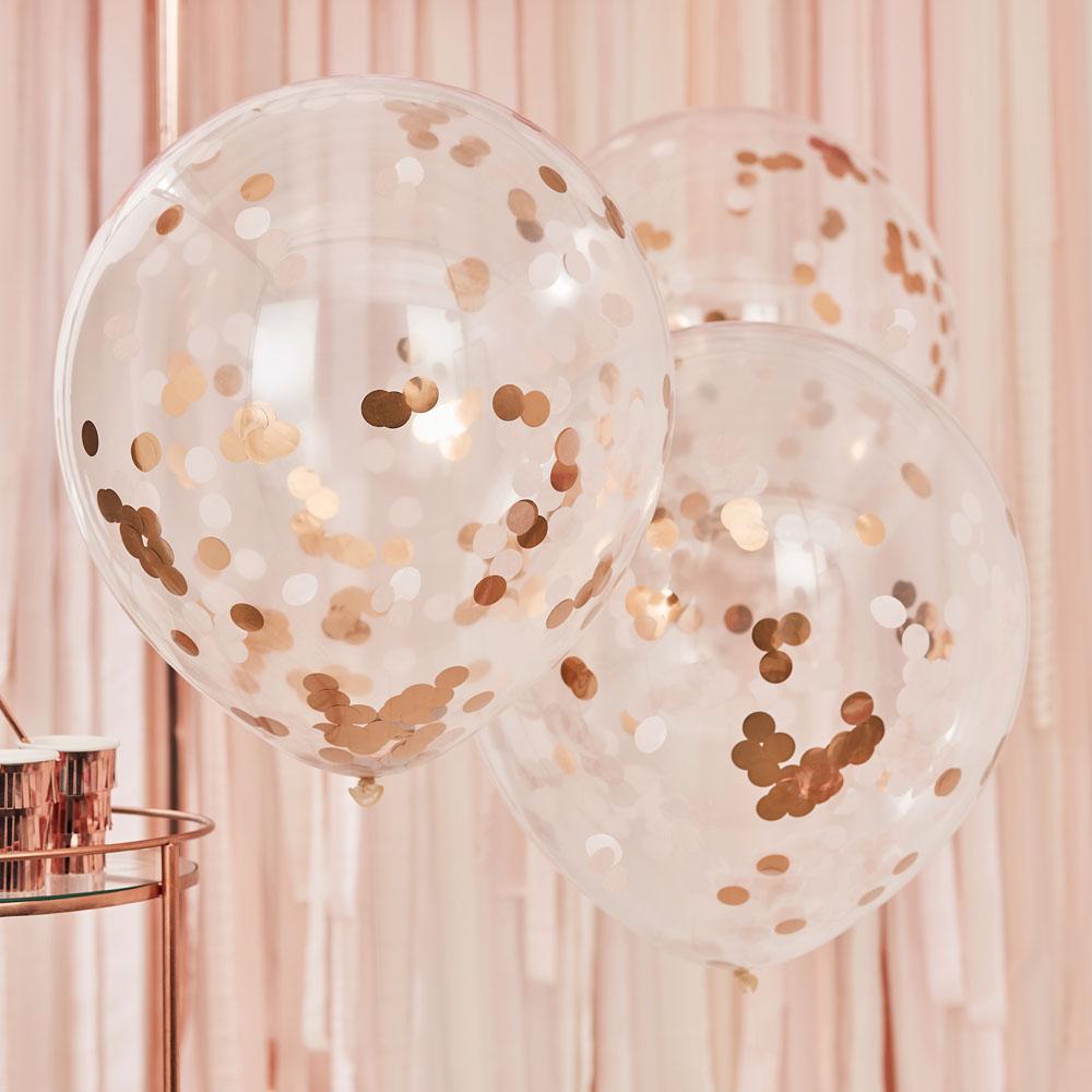 Mix It Up Giant Rose Gold And Blush Confetti Balloons X3