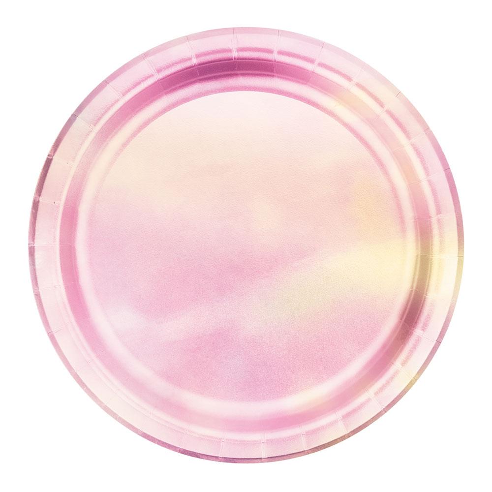 Iridescent Pink Paper Plates X8