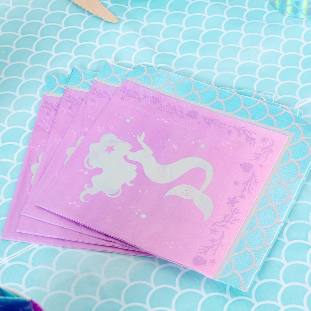 Click to view product details and reviews for Mermaid Shine Iridescent Foil Stamped Lunch Napkins X16.