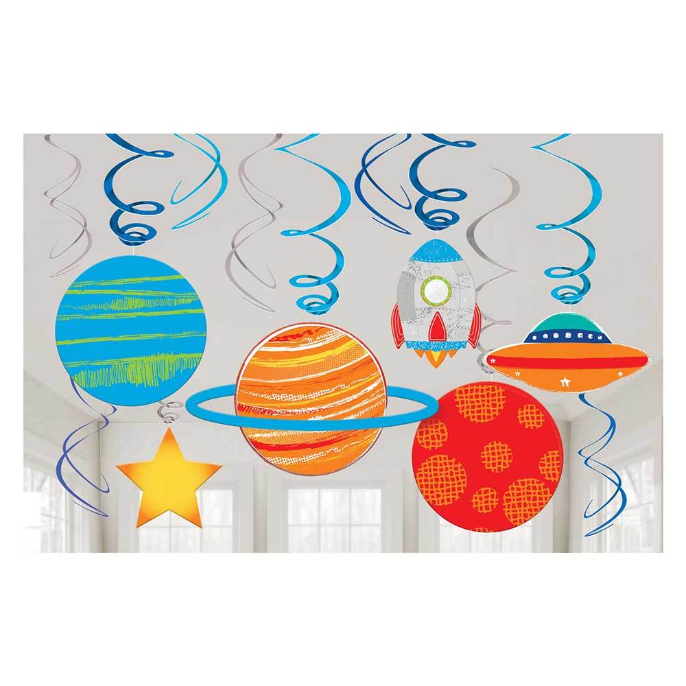 Click to view product details and reviews for Blast Off Planet Hanging Decorations X6.
