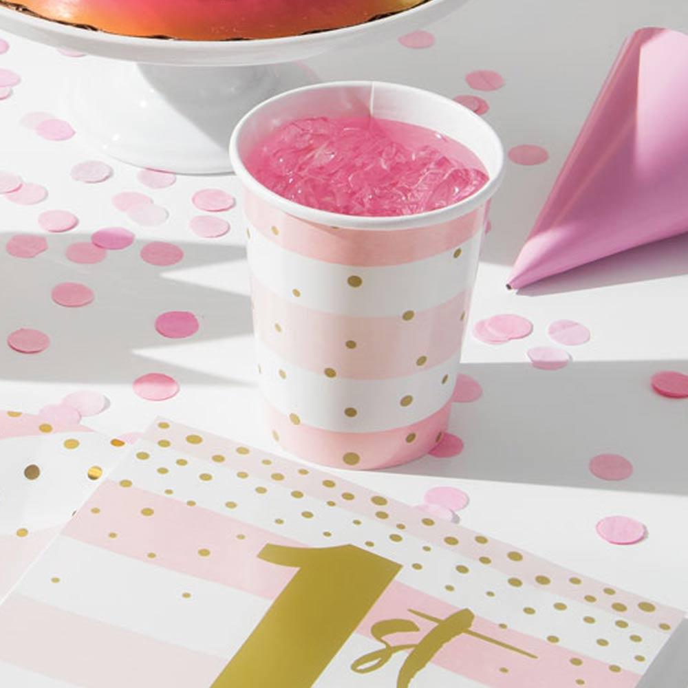 Click to view product details and reviews for Pink Gold Celebration Paper Cups X8.
