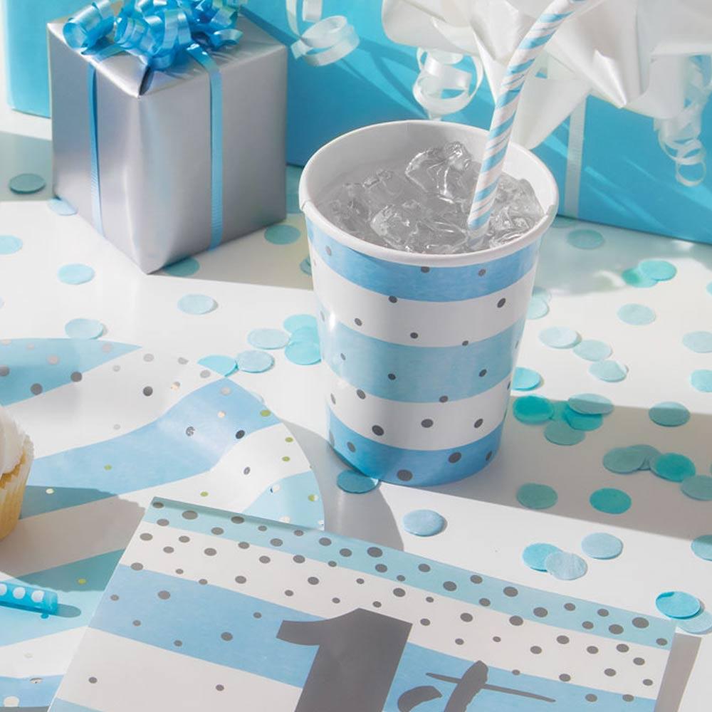Click to view product details and reviews for Blue Silver Celebration Paper Cups X8.