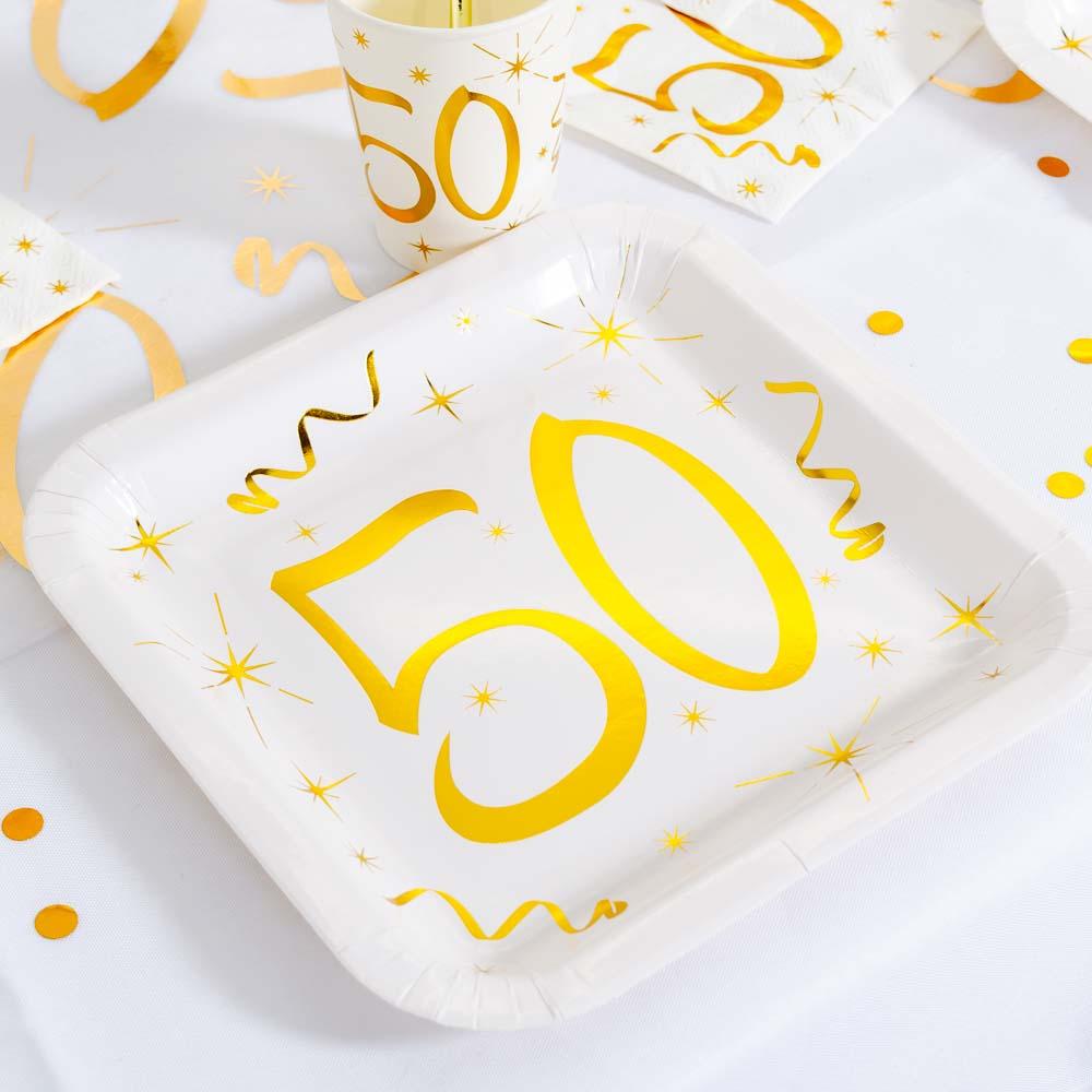 Click to view product details and reviews for 50th Birthday White Gold Sparkle Plates X10.