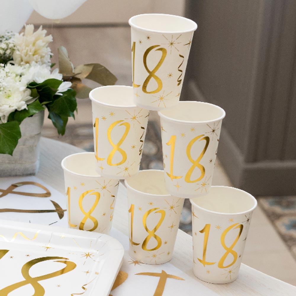 18th Birthday White Gold Sparkle Cups X10