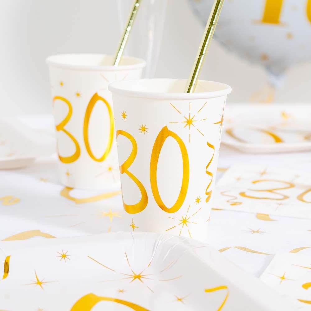 30th Birthday White Gold Sparkle Cups X10