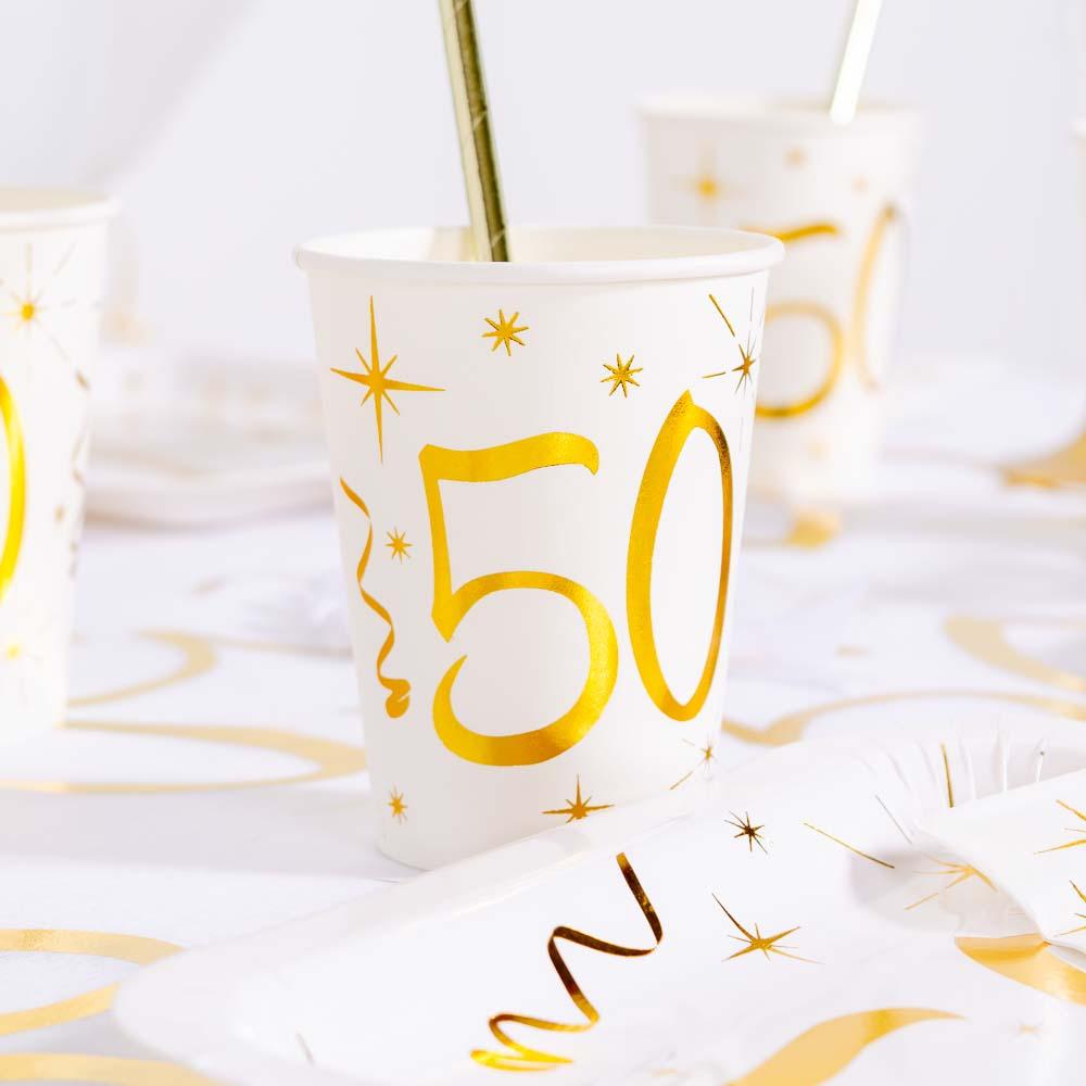 Click to view product details and reviews for 50th Birthday White Gold Sparkle Cups X10.