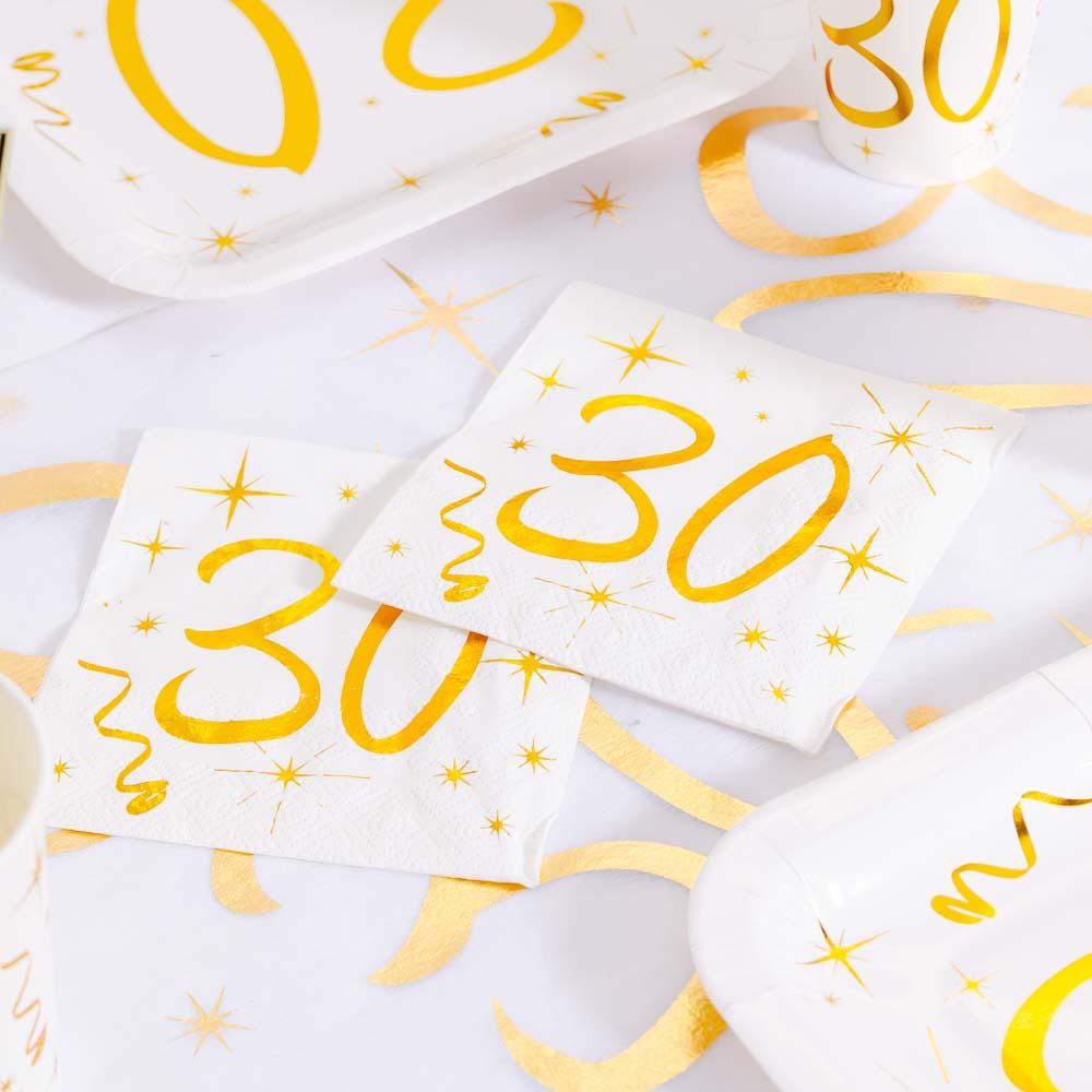 30th Birthday White Gold Sparkle Napkins X20