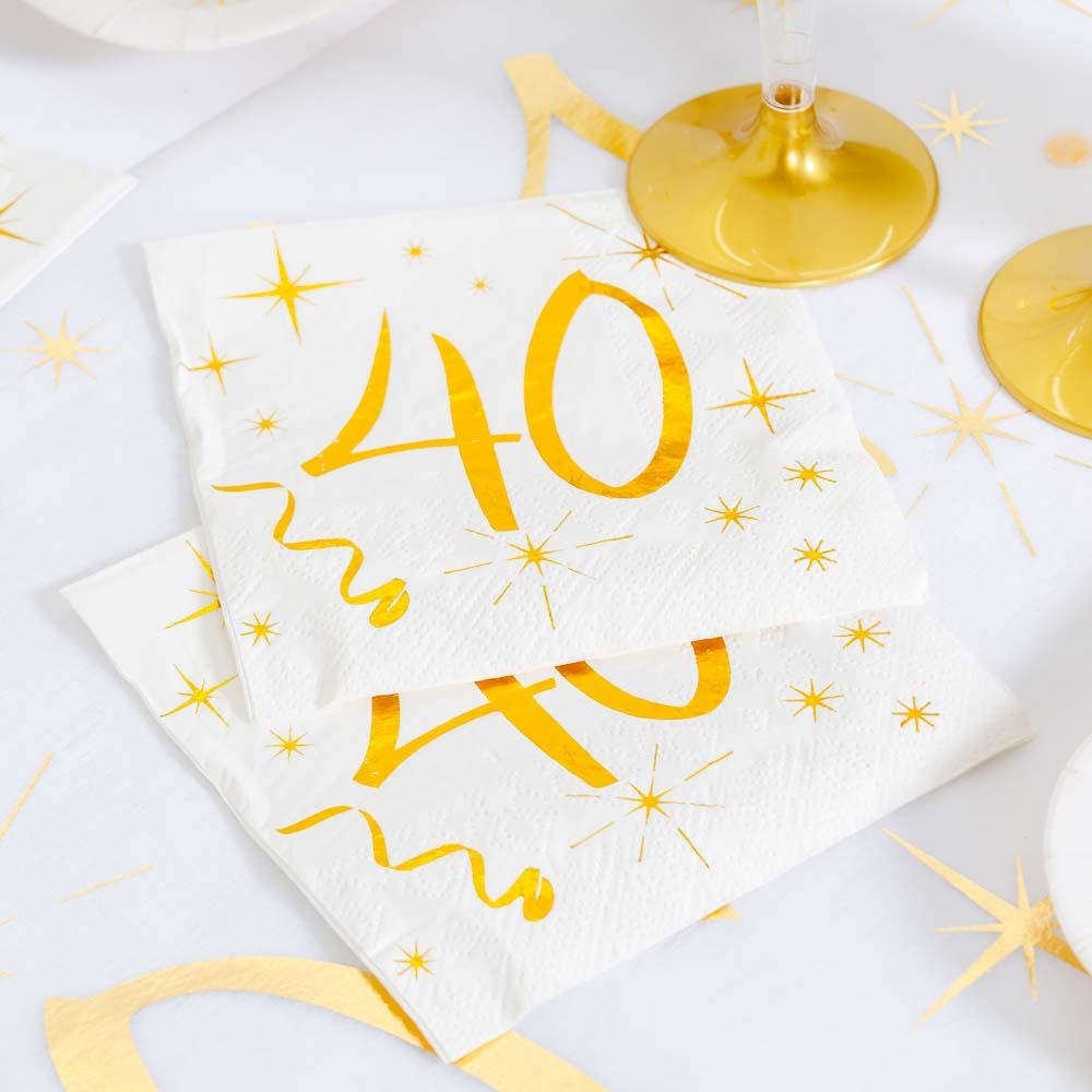 40th Birthday White Gold Sparkle Napkins X20