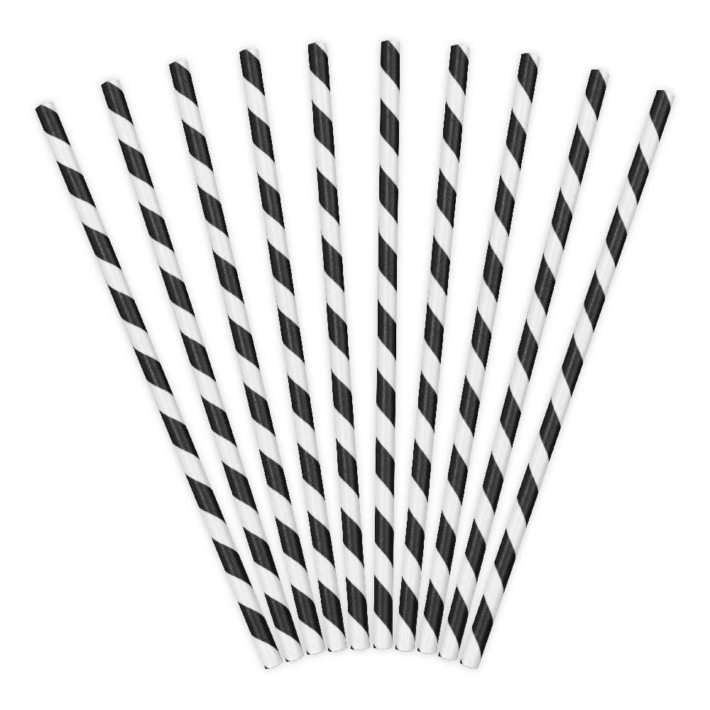 Striped Paper Straws Black X10