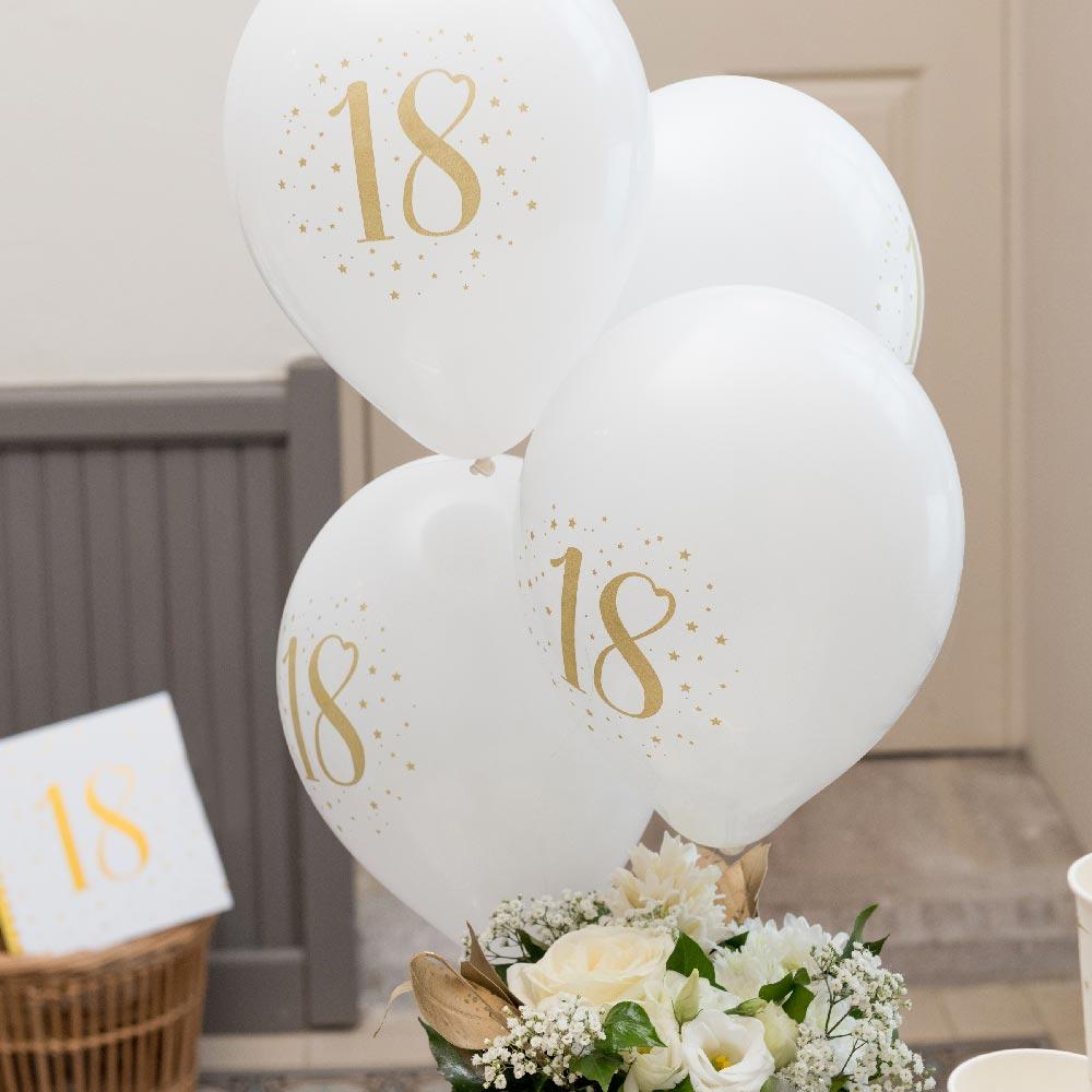 18th Birthday White Gold Sparkle Latex Balloon X8