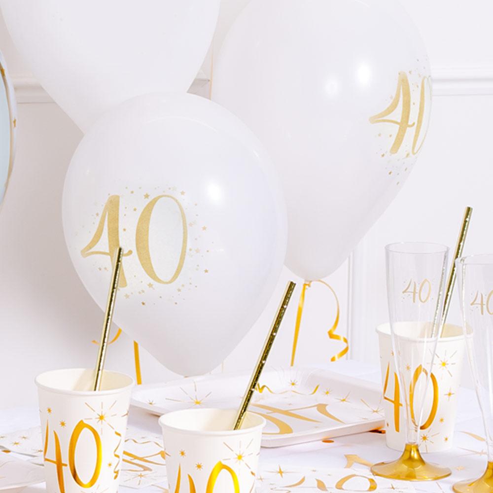 40th Birthday White Gold Sparkle Latex Balloon X8