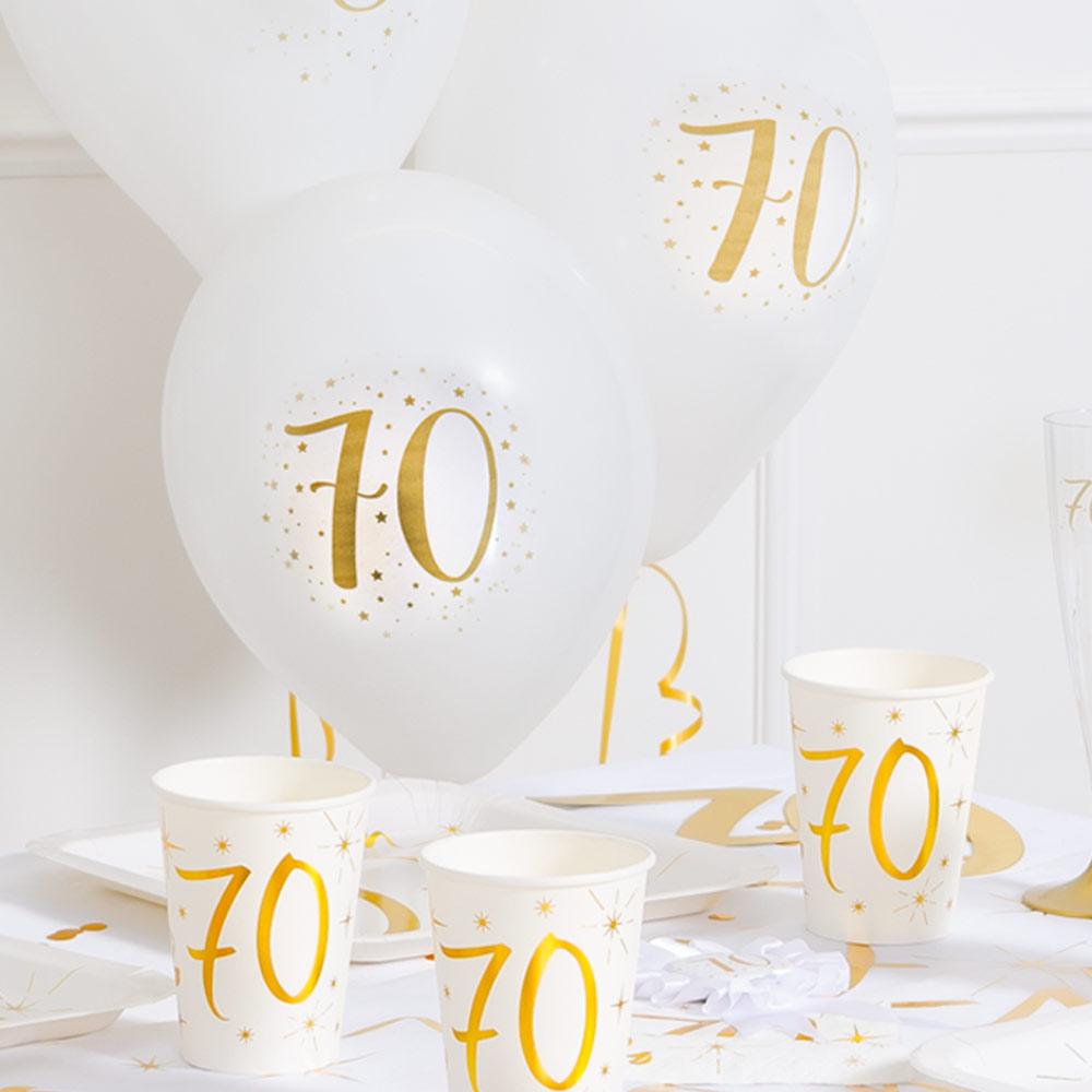 70th Birthday White Gold Sparkle Latex Balloon X8