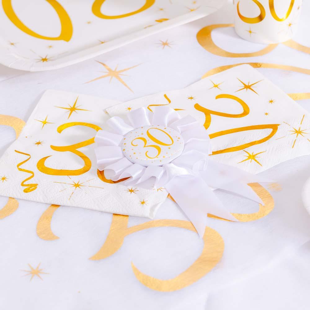 Click to view product details and reviews for 30th Birthday White Gold Sparkle Rosette.