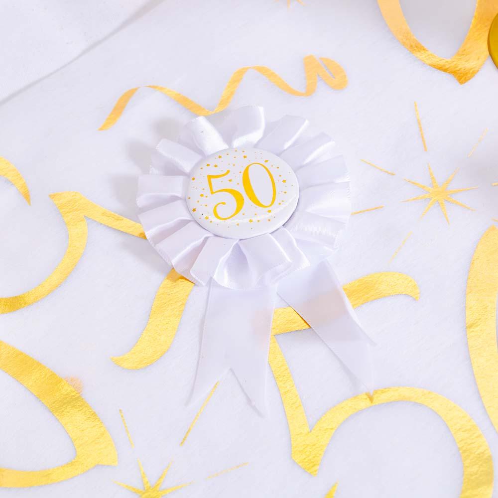 50th Birthday White Gold Sparkle Rosette