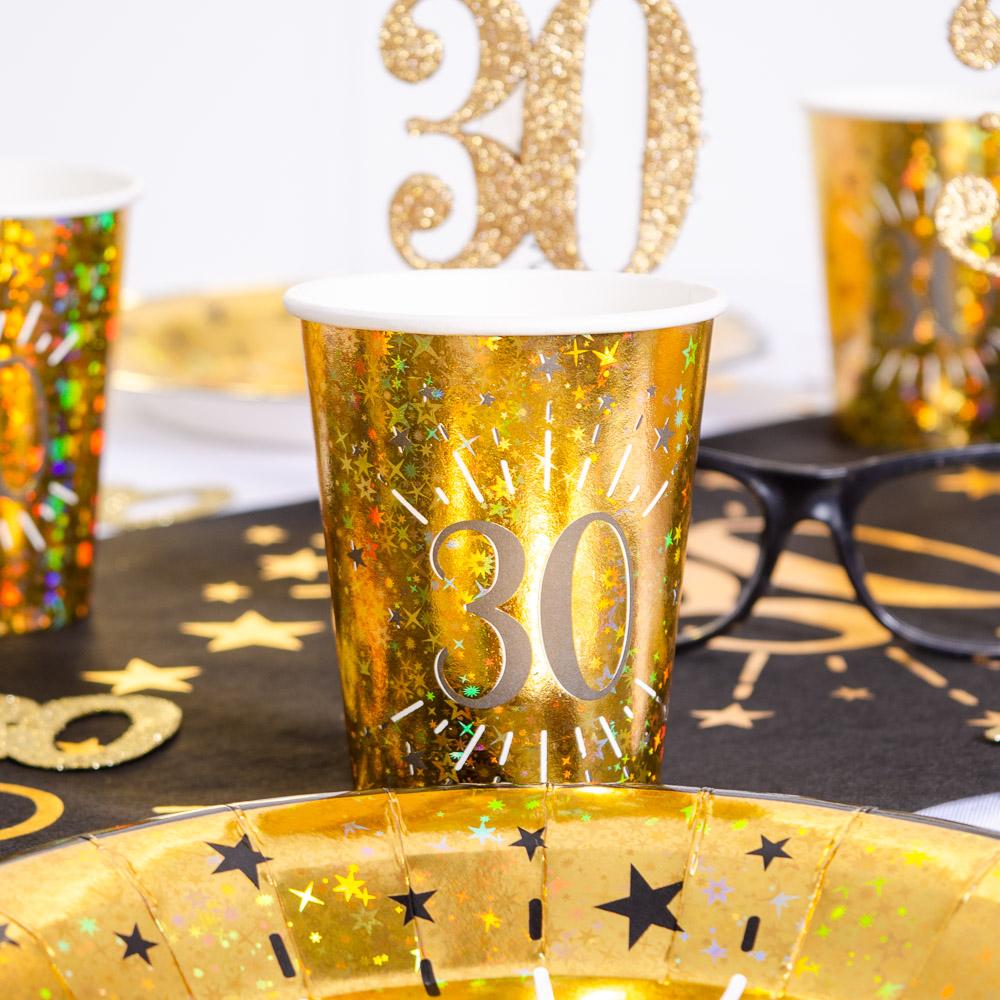 30th Birthday Black Gold Sparkle Cups X10