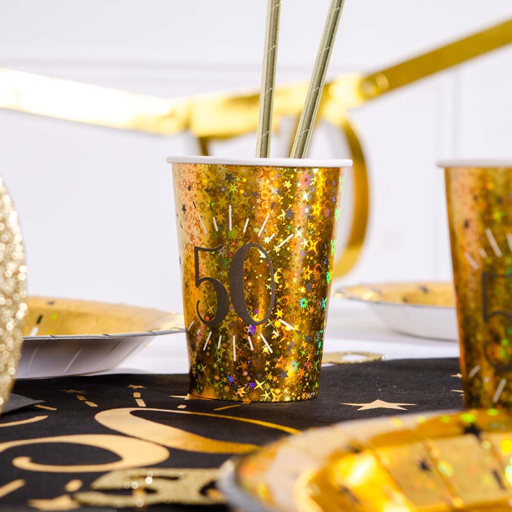 50th Birthday Black Gold Sparkle Cups X10