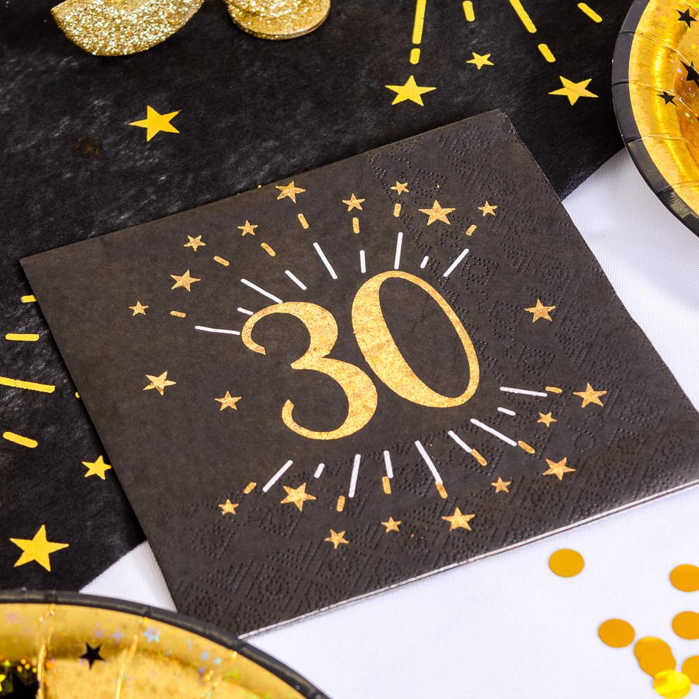 30th Birthday Black Gold Sparkle Napkins X10