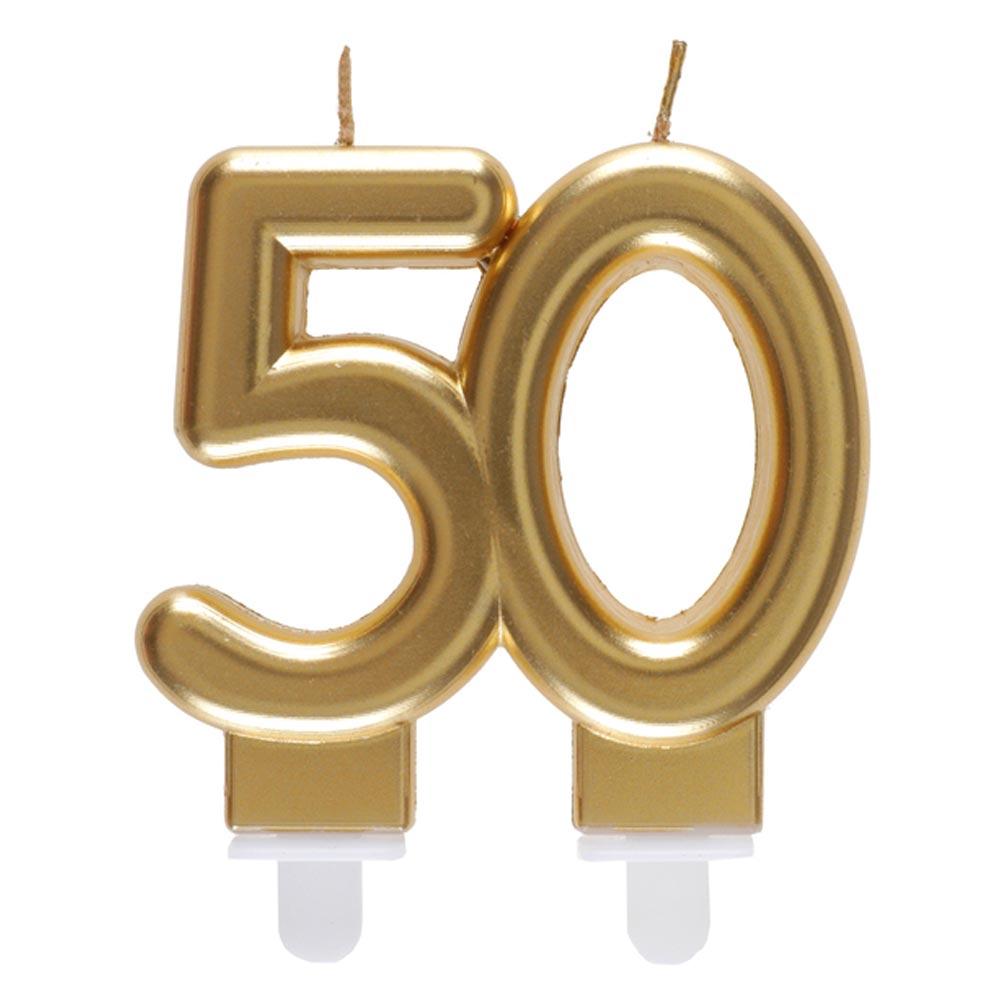Click to view product details and reviews for 50th Birthday Gold Candle.