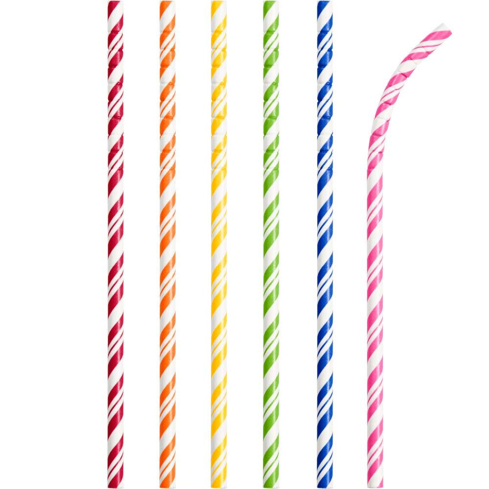 Striped Eco Flex Paper Straws Rainbow X24