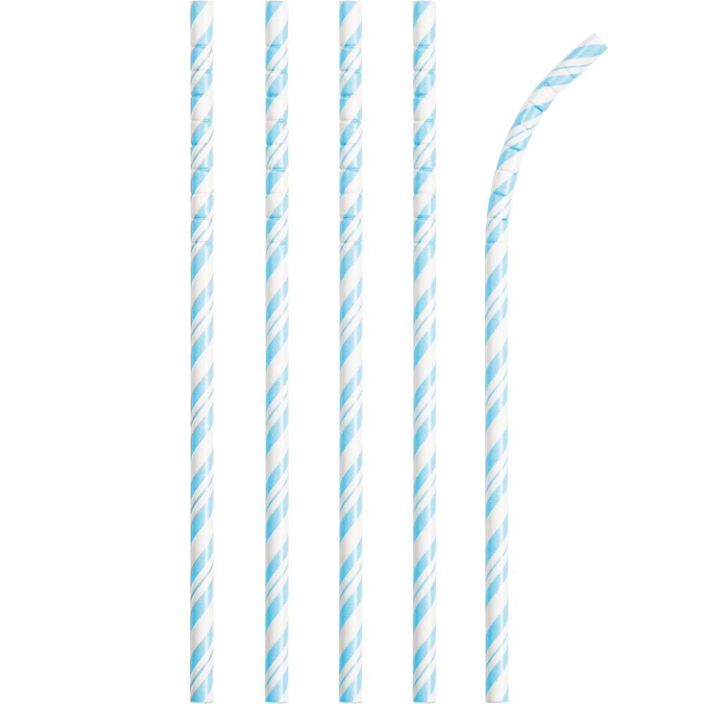 Striped Eco Flex Paper Straws Pastel Blue X24