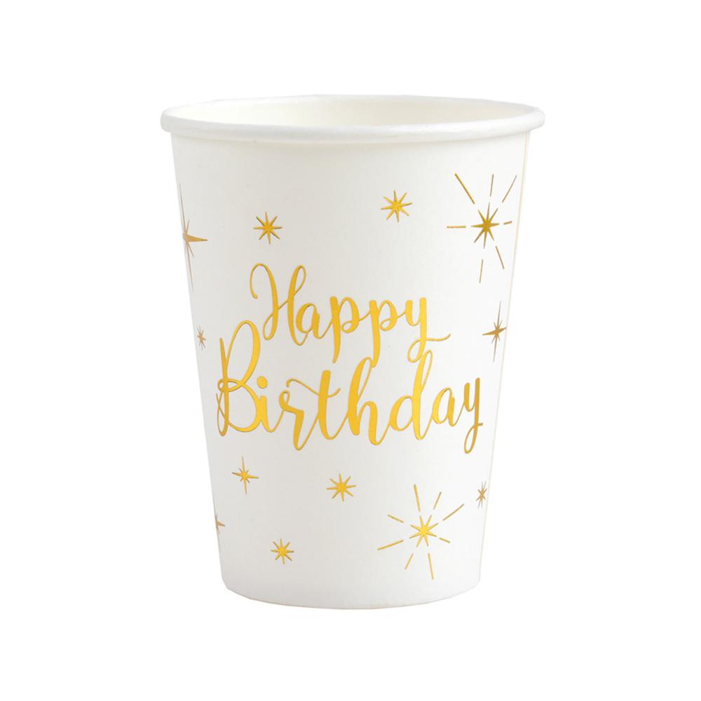 Happy Birthday White Gold Sparkle Cups X10