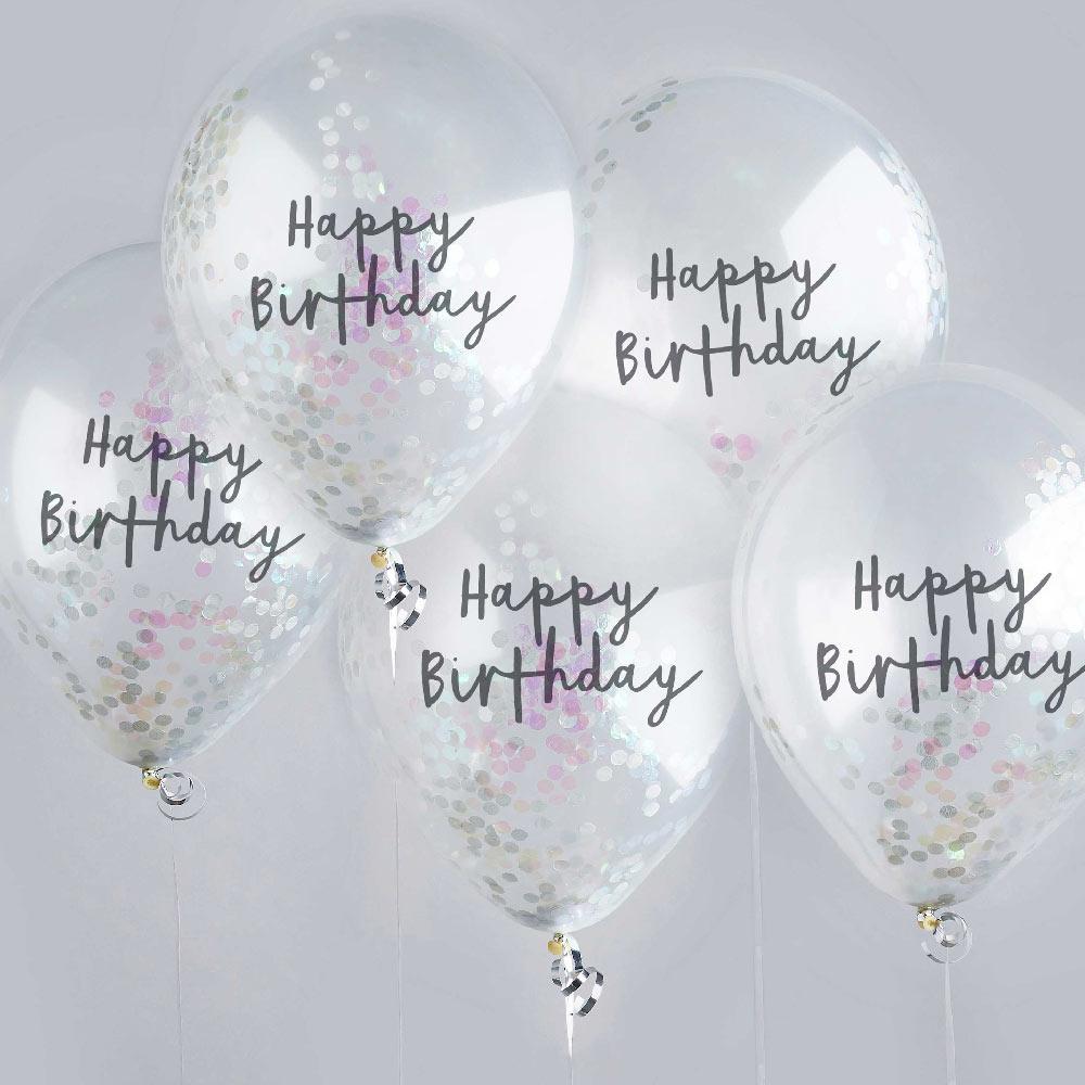 Iridescent Happy Birthday Confetti Balloon X5