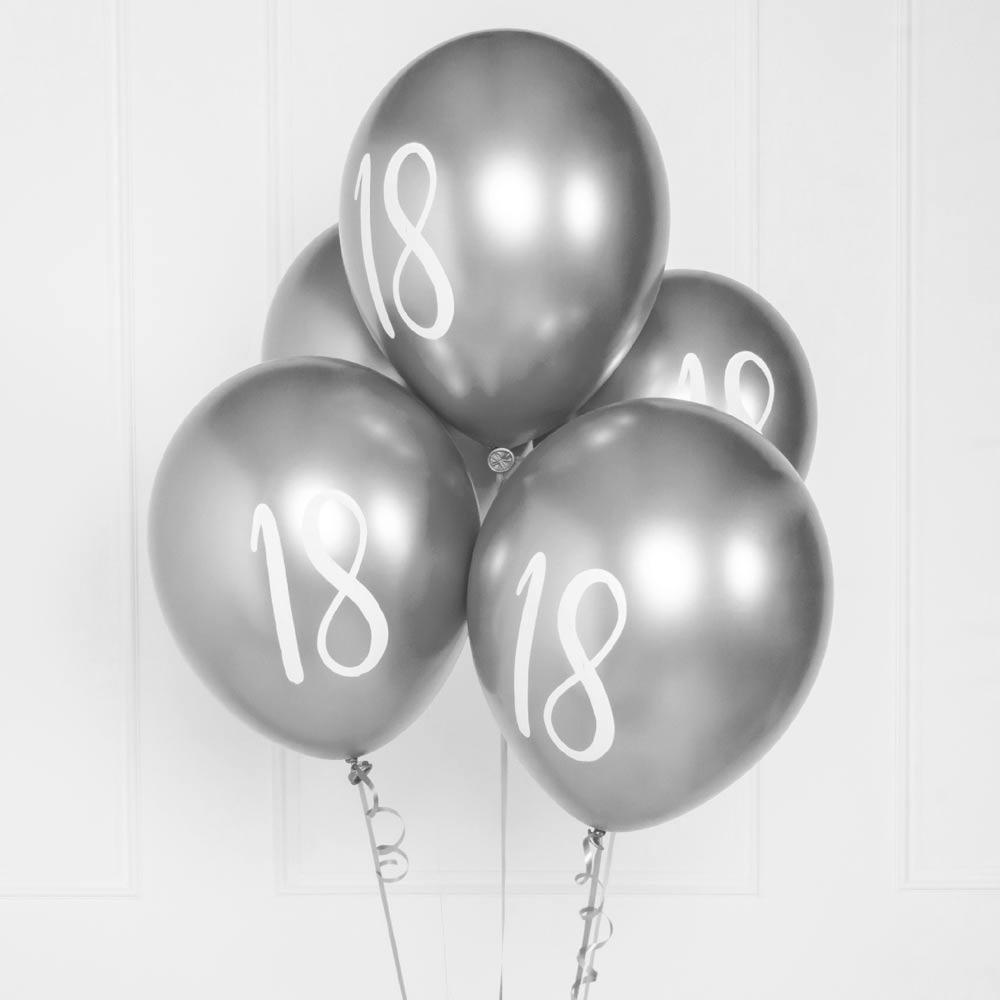 Click to view product details and reviews for Silver Number 18 Balloons X5.