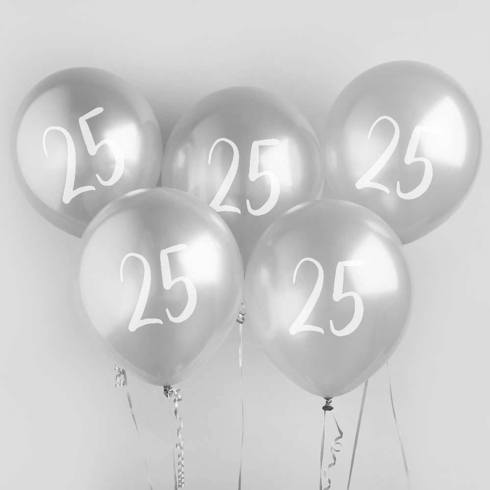 Click to view product details and reviews for Silver Number 25 Balloons X5.