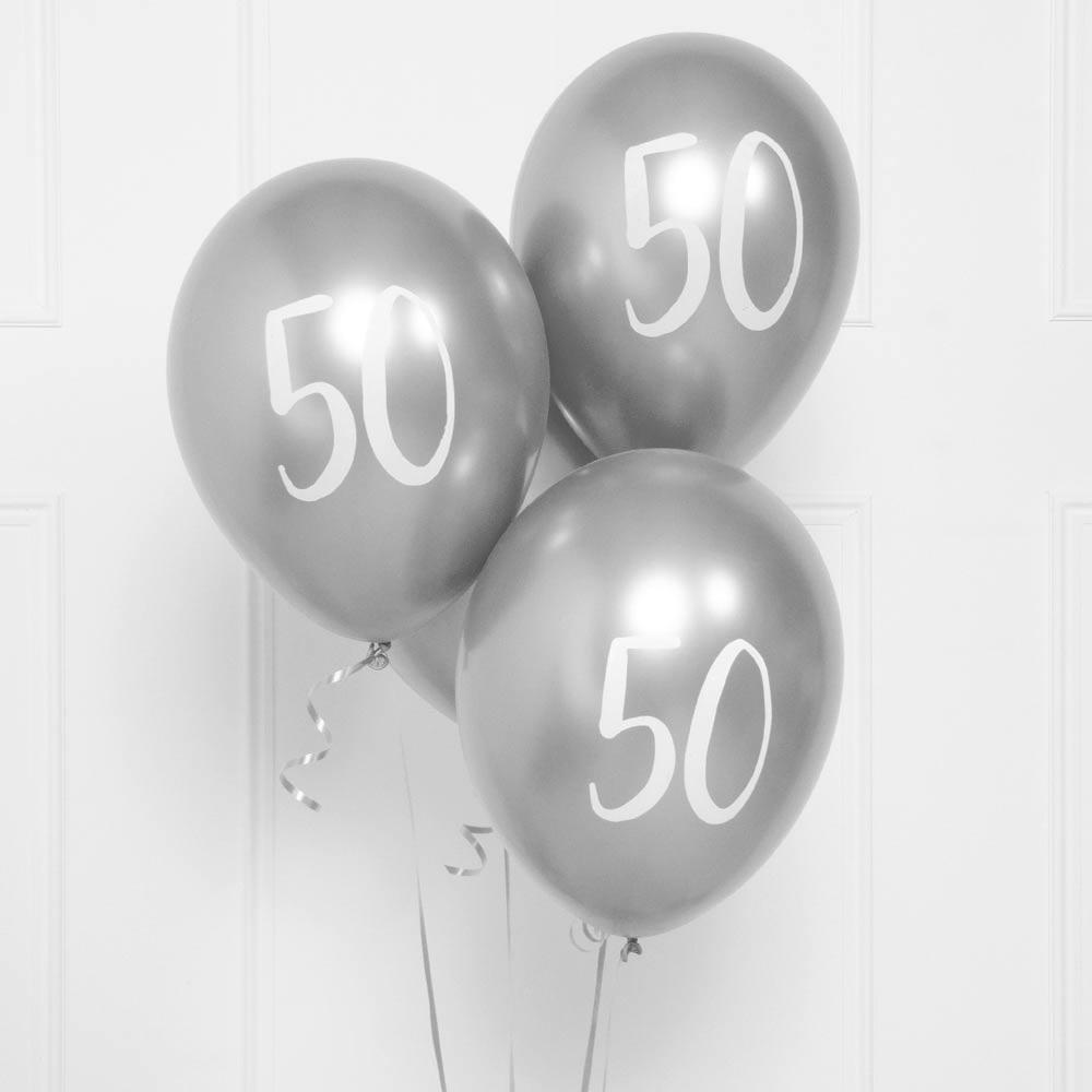 Click to view product details and reviews for Silver Number 50 Balloons X5.