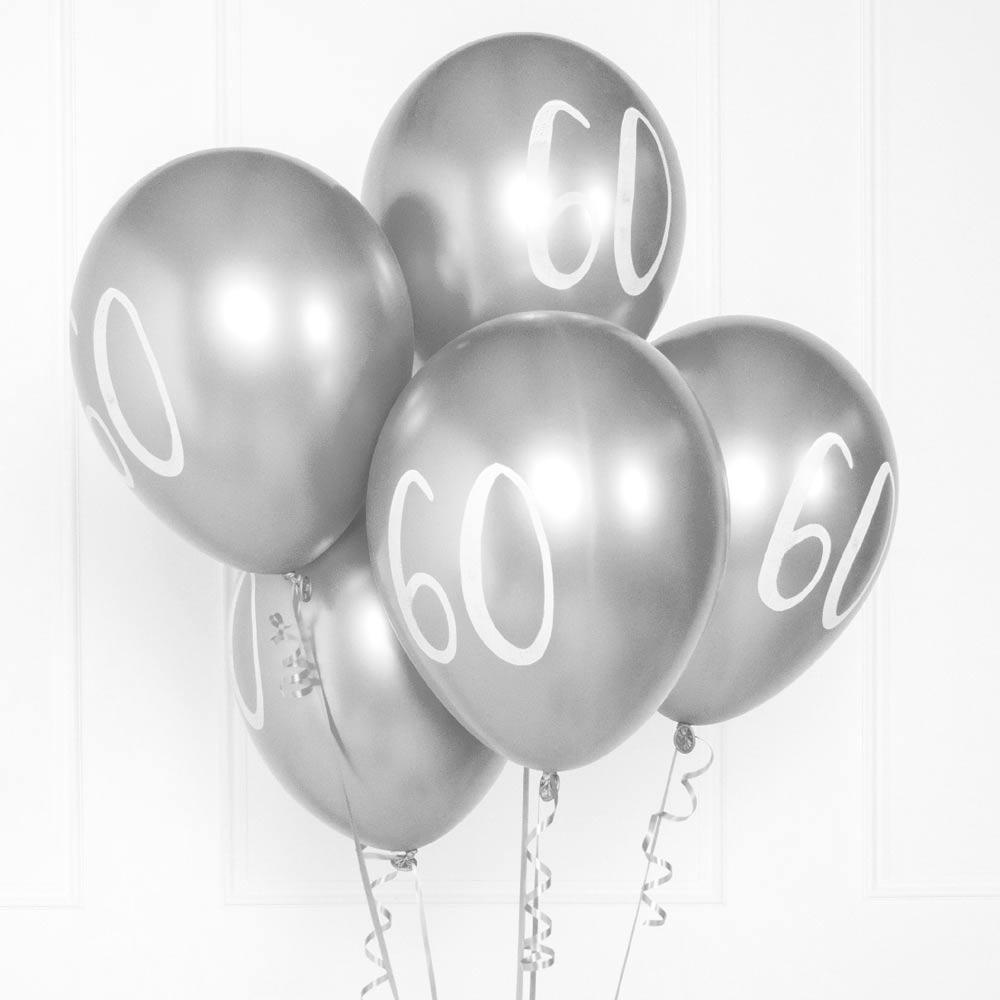Click to view product details and reviews for Silver Number 60 Balloons X5.