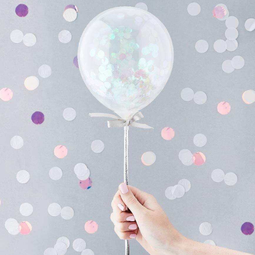 Silver Mini Confetti Balloons Wands X5